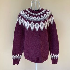 LL Bean Classic Ragg Wool Sweater Fair Isle Crewneck Size M